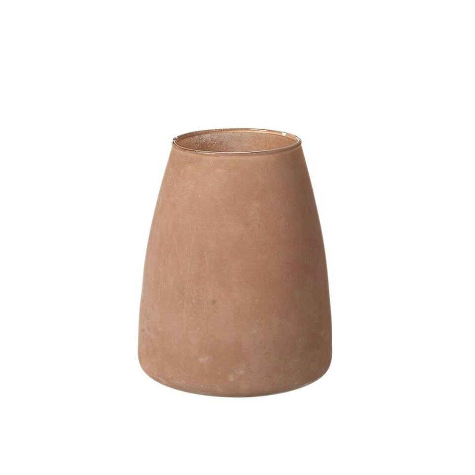 image 1 of Recycled Cloudy Frosted Glass Flower Vase - Earthy Brick- H20 x W17cm