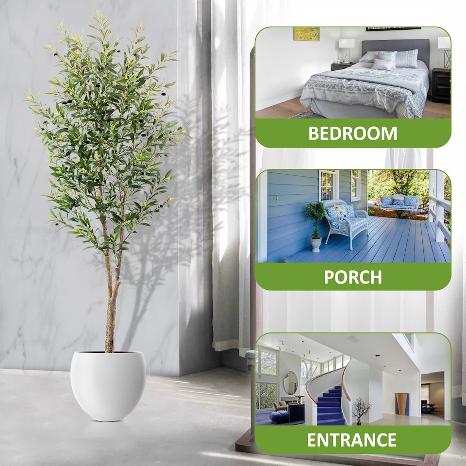 image 1 of Artificial 210cm Olive Tree Fake Plant with 64 Olives, Pot for Indoor Décor 7ft