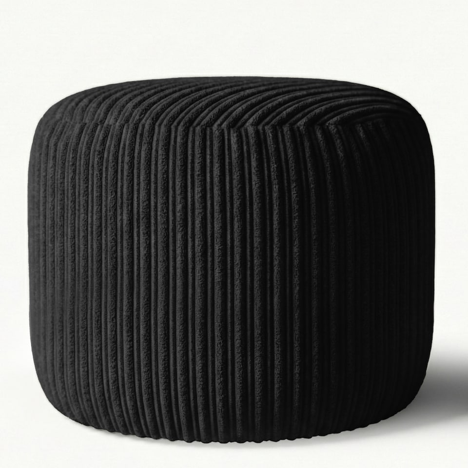 image 1 of Black  Jumbo Cord Footstool Oval Pouffe, Corduroy Ottoman Bean Bags 40cm x 35cm