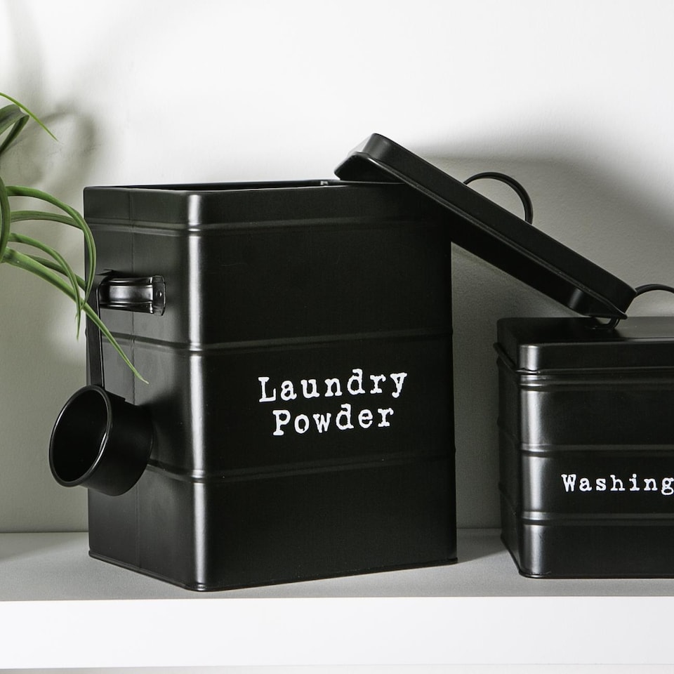 image 1 of Harbour Housewares Vintage Metal Laundry Powder Canister - Black | Black | Black | 1