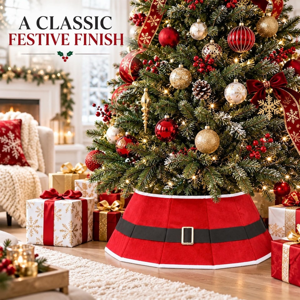 image 1 of 26.8 Inch Santa Diamond Shape Christmas Tree Collar for a Neat Festive Finish