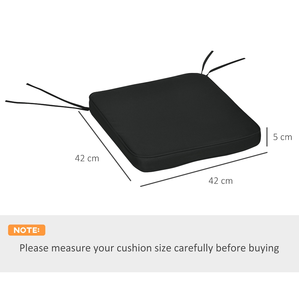 image 1 of Outsunny Set of 6 Chair Cushion Seat Pads Dining Chair w/ Straps | Black | Black | 6