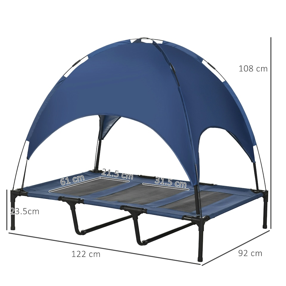 image 1 of PawHut 122cm Elevated Dog Bed Cooling Raised Pet Cot UV Protection Canopy Blue
