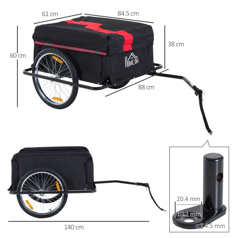 image 1 of HOMCOM Two-Wheel Bicycle Large Cargo Wagon Trailer with Folding Storage