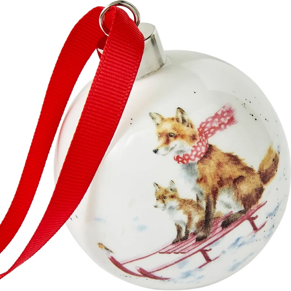 image 1 of Wrendale Designs Fox Sleigh Ride Fine Bone China Christmas Bauble