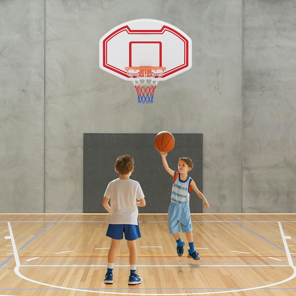 image 1 of COSTWAY Wall Mounted Basketball Hoop Backboard Basketball Games Red | Standard