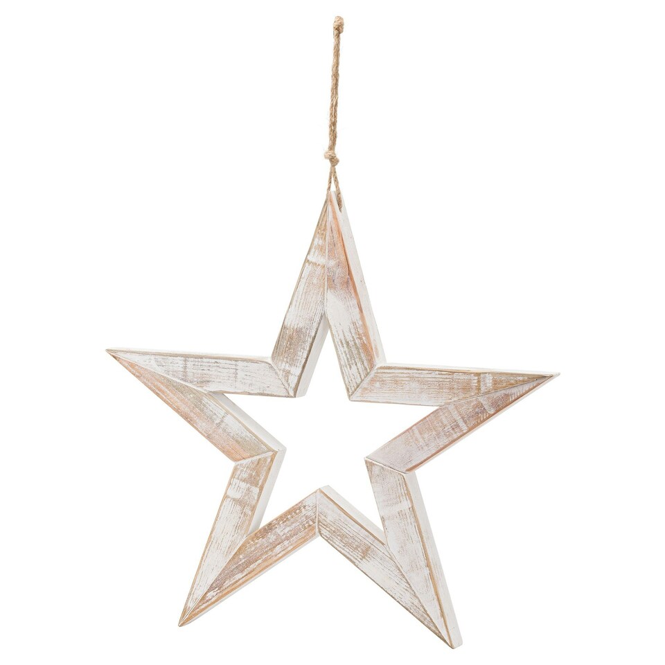 image 1 of Hill Interiors Sparkle Wooden Star Hanging Ornament - Brown/White - One Size
