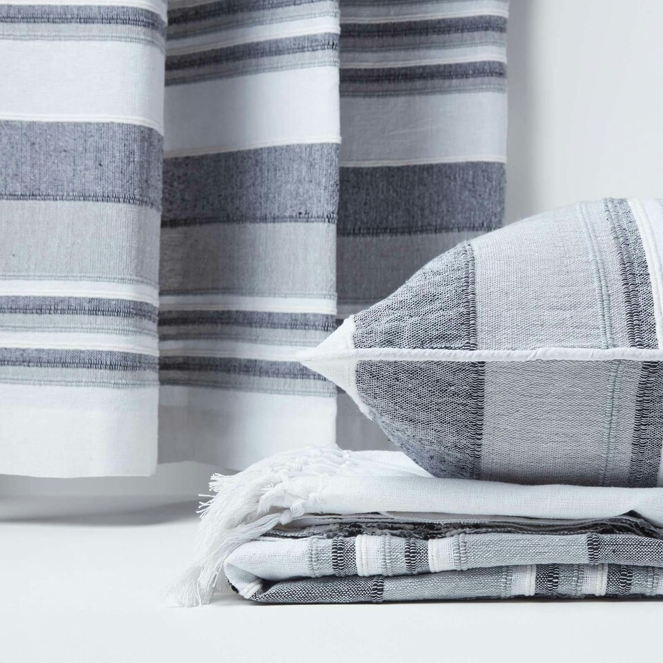 image 1 of Homescapes Cotton Striped Monochrome Cushion Cover Morocco - 60 x 60 cm | Grey | Monochrome | 60 x 60 cm