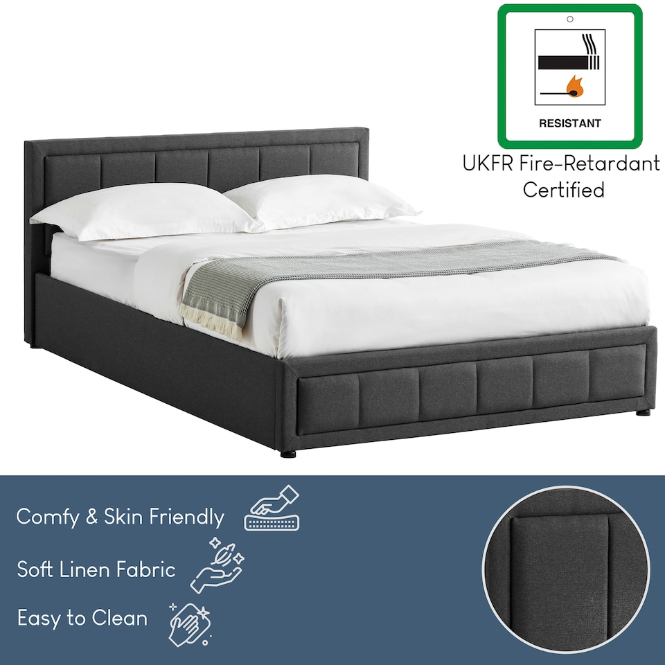 image 1 of Vida Designs Vanita 5ft King Size Ottoman Bed Storage Fabric Upholstered, Dark Grey, 150 x 200cm