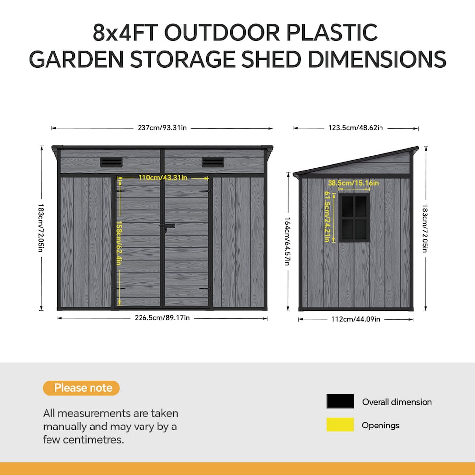 image 1 of Living and Home 8x4FT Outdoor Garden Storage Shed, Dark Grey | Grey | Dark Grey | 1