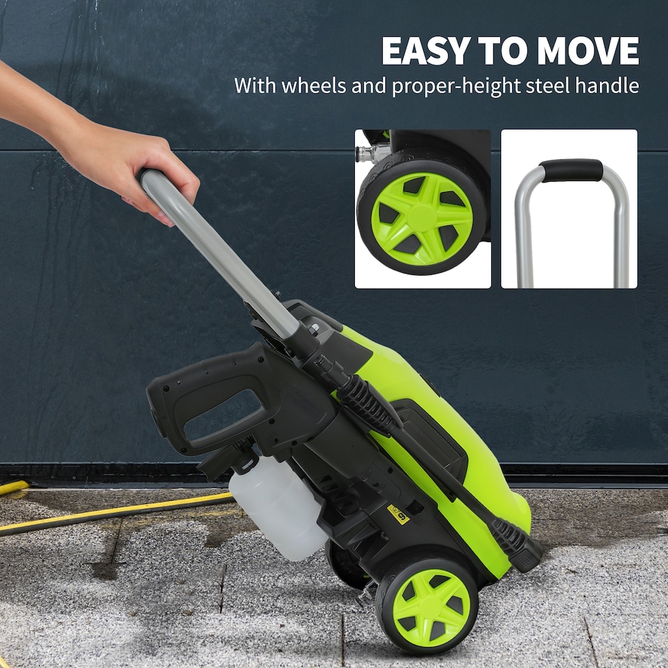 image 1 of Outsunny 1800W High Pressure Washer 150 Bar Pressure 420 Lh Flow Portable Electric Power Washer Jet Wash Cleaner with Adjustable Nozzle 6M Hose Steel Handle for Home Patio Car Driveway Green