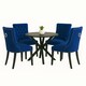 image 1 of Blue Set of Four Studded Velvet Dining Chair with Ring Knocker Detail Blue