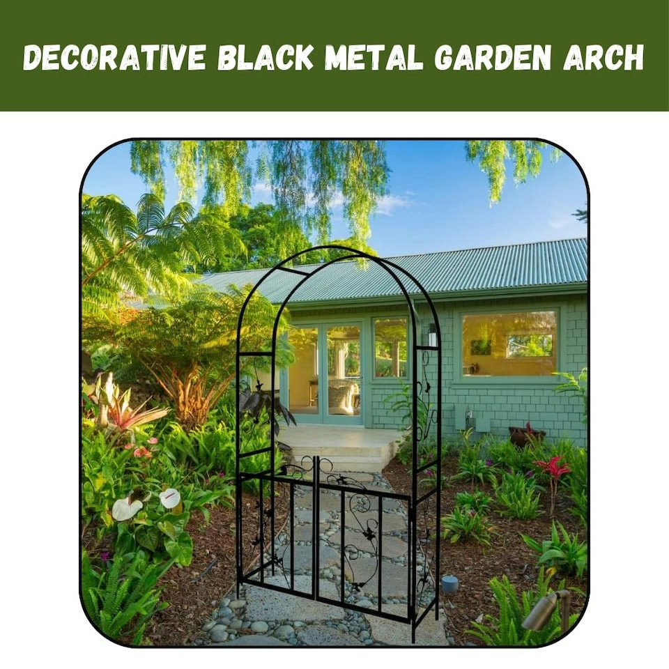 image 1 of Marco Paul 2.1m Steel Frame Garden Arch With Gate
