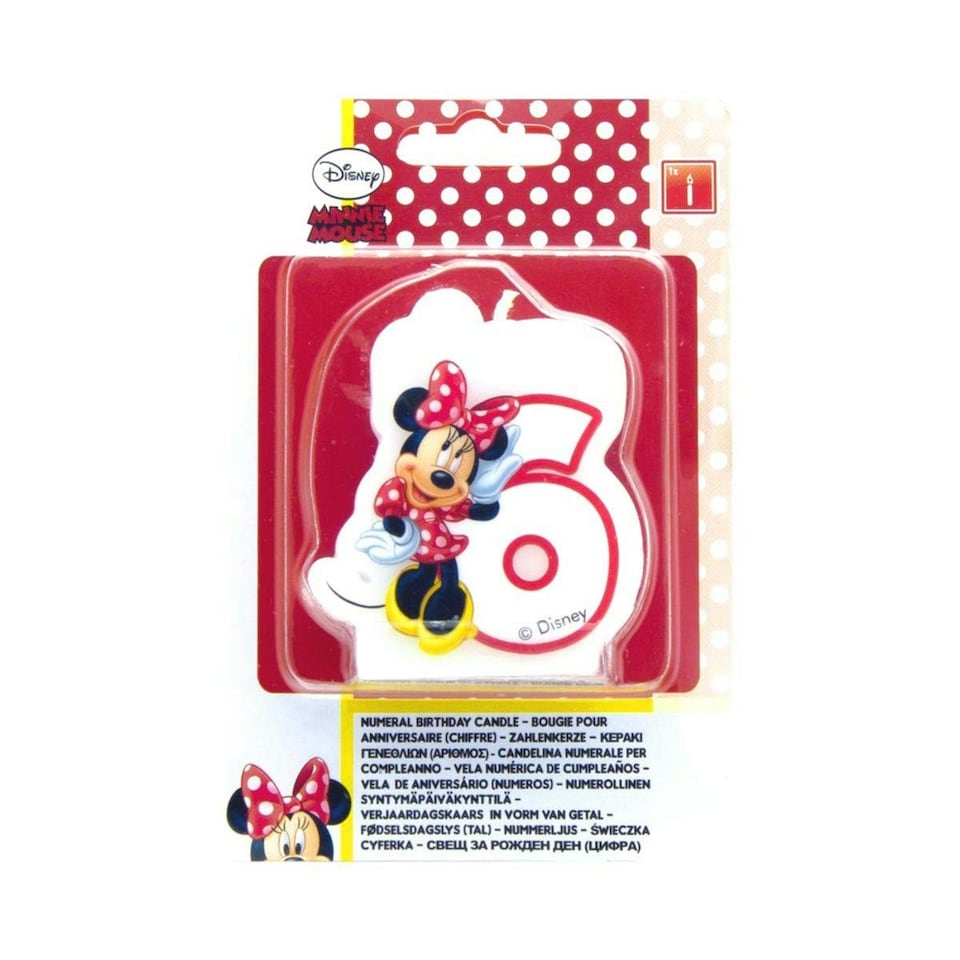 Disney Cafe Minnie Mouse 6th Birthday Candle - Red/White - One Size