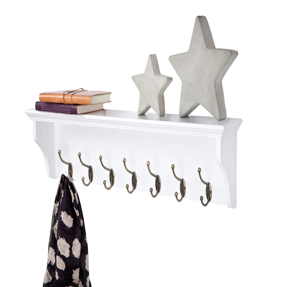 image 1 of Elegant Brands Richmond Wall-Mounted Coat Rack with 7 Hooks and Shelf White | M