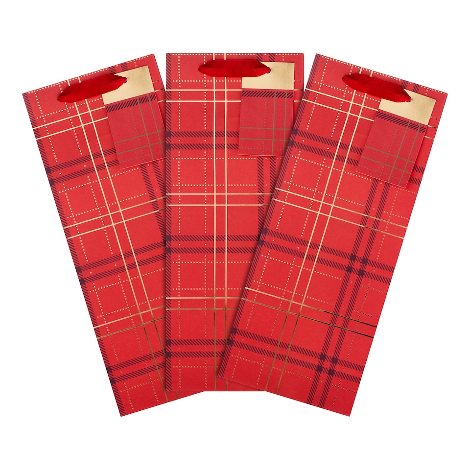 image 1 of Hallmark Pack Of 3 Christmas Bottle Bags - Red Tartan Design