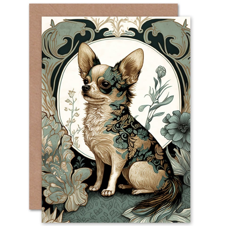 image 1 of Dog Lover Floral Pattern Chihuahua Art Nouveau Animal Greeting Card