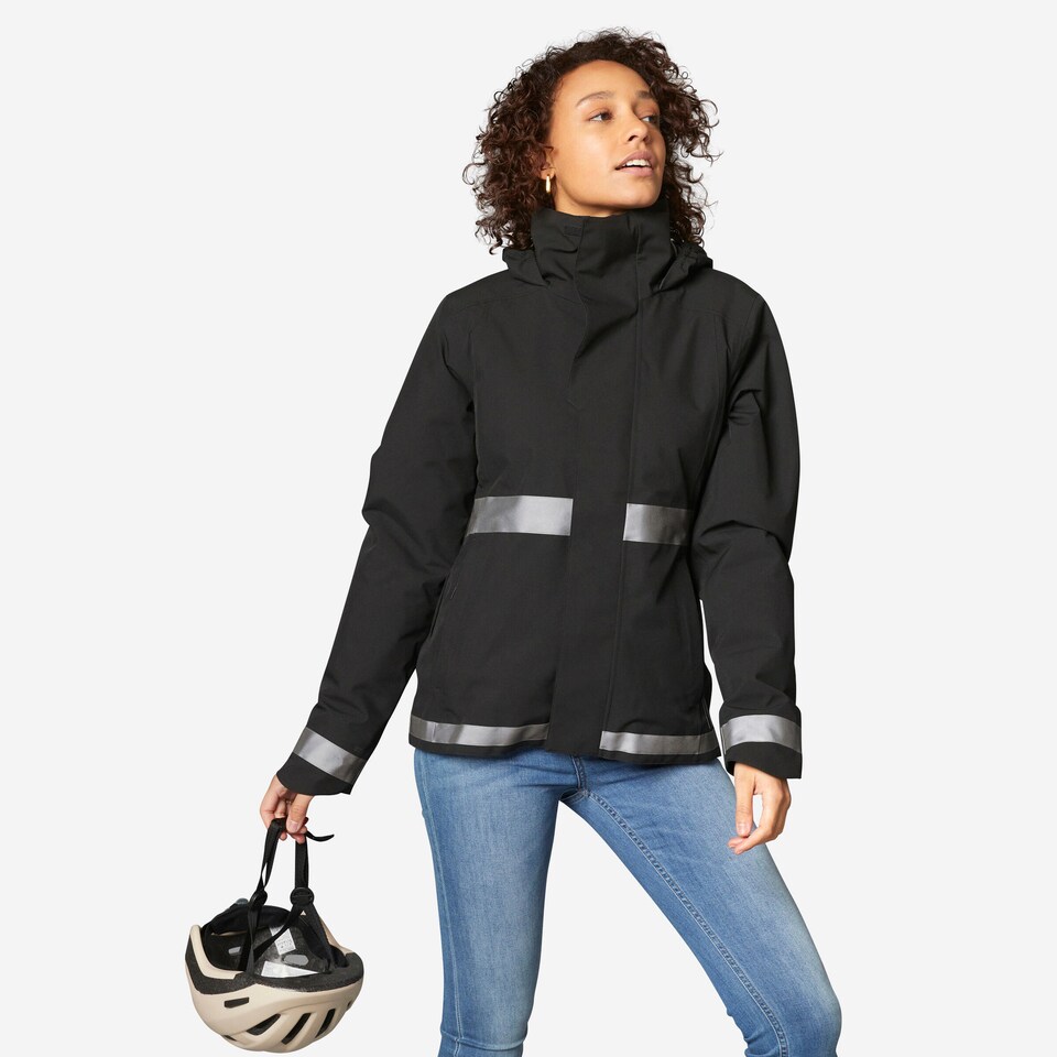 image 1 of Decathlon Women's City Cycling Night Visibility Warm Rain Jacket 540 - Black