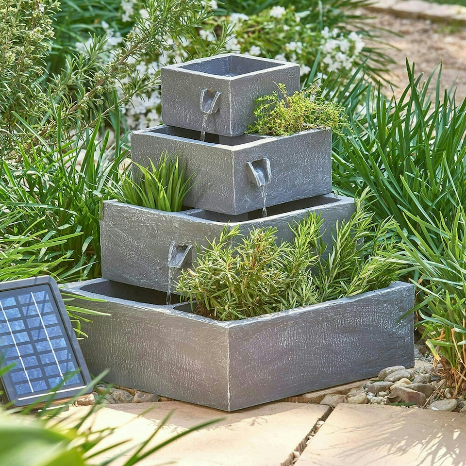 image 1 of Primrose Perth Solar 4 Tier Herb Planter Cascading Water Feature 42cm