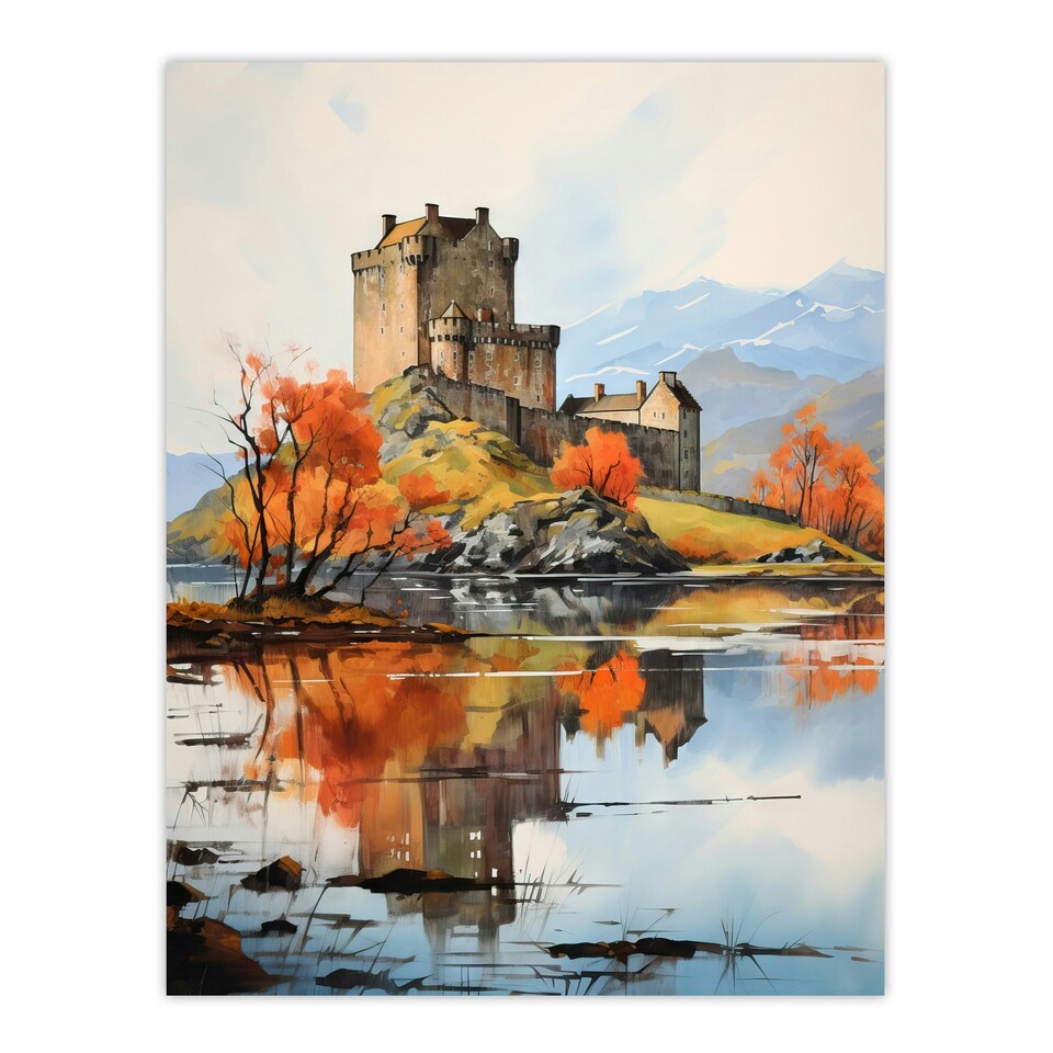 image 1 of Eilean Donan Castle Scotland Watercolour Black Framed Wall Art Print A4