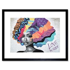 Barbados Graffiti Woman Psychedelic Hair 9x7" Black Framed Wall Art Print
