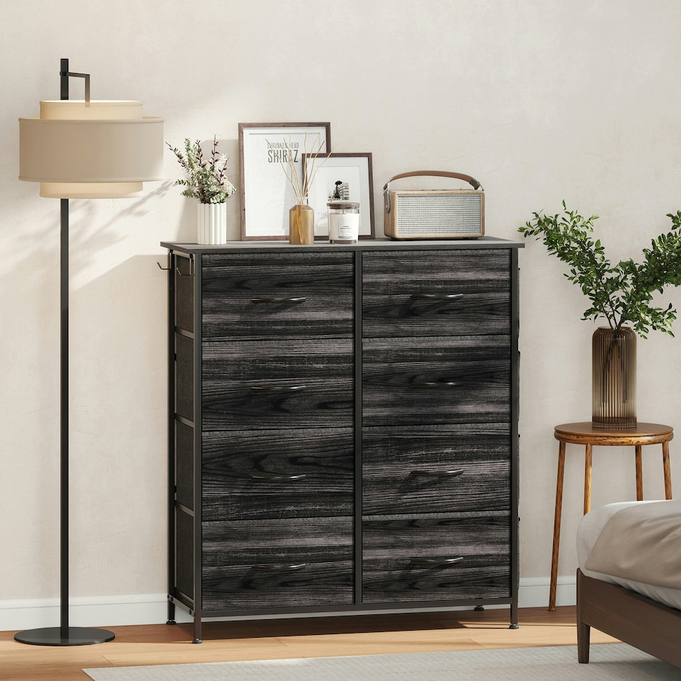 image 1 of HOMCOM Fabric Chest of Drawers, 8 Drawer Dresser for Bedroom, Black | Black | One Size | 1