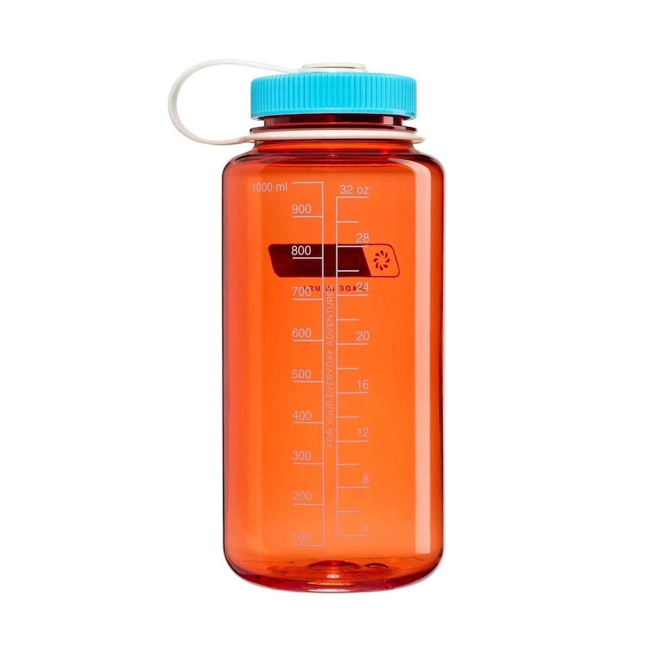 image 1 of Nalgene Wide Mouth 1L Tritan Renew Water Bottle - Flame - Blue Atoll Cap