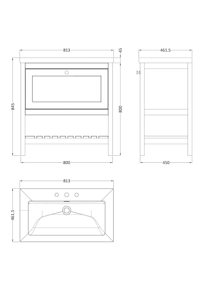 image 1 of Balterley Coppenhall Contemporary 1 Drawer Floor Standing Vanity Unit with Fireclay Basin, Fern Green, 800mm