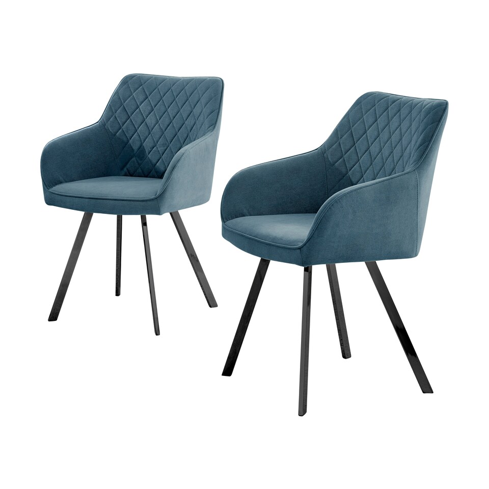 image 1 of Furniturebox 2x Falun Blue Fabric Black Leg Dining Chairs