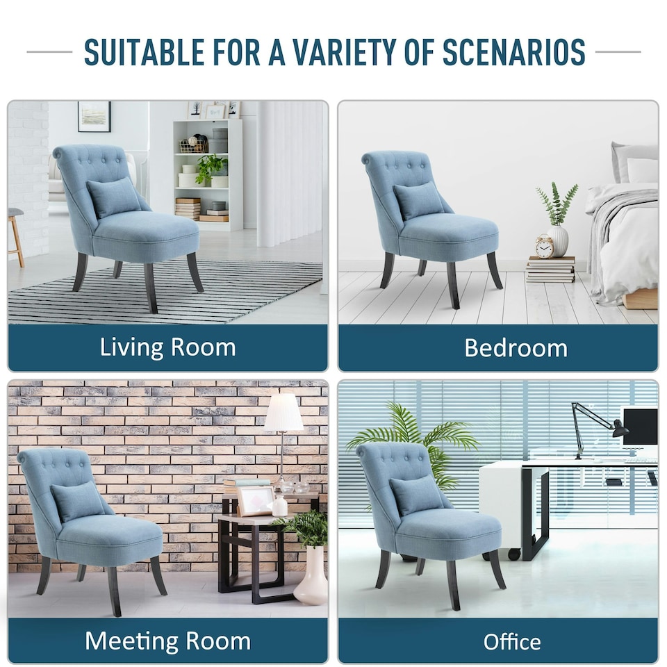 image 1 of HOMCOM Fabric Single Sofa Upholstered with Pillow Wood Leg Blue