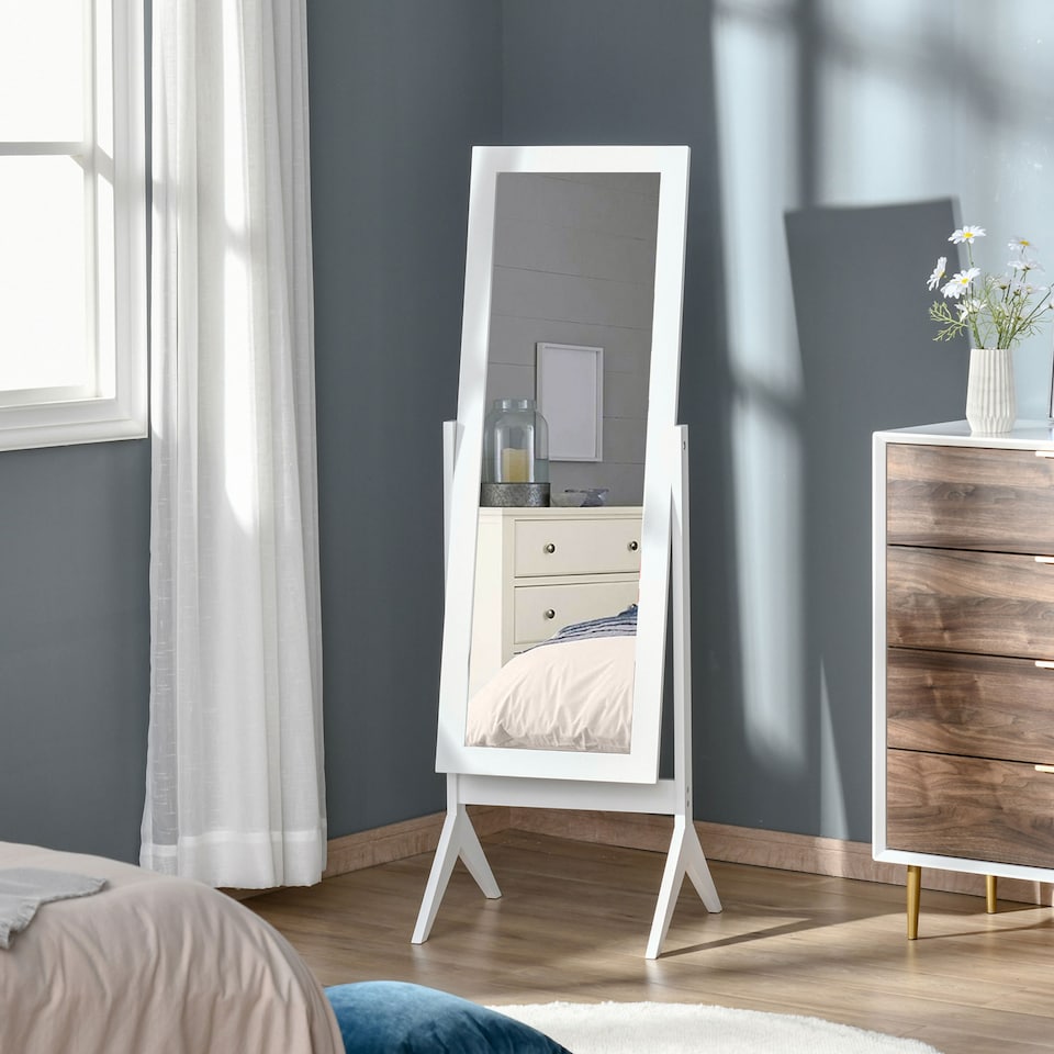 image 1 of HOMCOM Freestanding Dressing Mirror 148x47cm Adjustable Angle White Frame Home