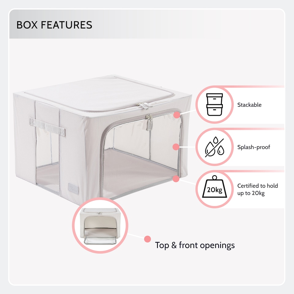 image 1 of Periea ‘Beau’ Folding Collapsible Stackable Fabric Home Storage Boxes with Steel Frames (Grey Damask, Medium)