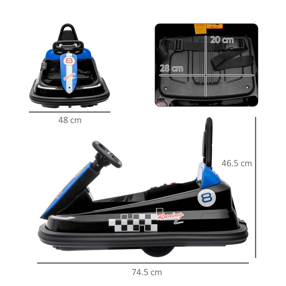 image 1 of HOMCOM 6V Kids Bumper Car, 360° Rotation Waltz Car w/ 2 Speeds - Black