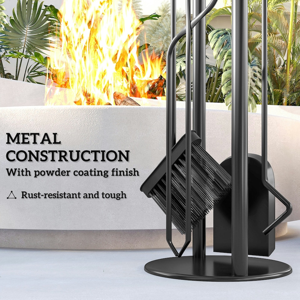 image 1 of Outsunny 5 PCS Fireplace Companion Set, Metal Fireside Companion Set, Silver