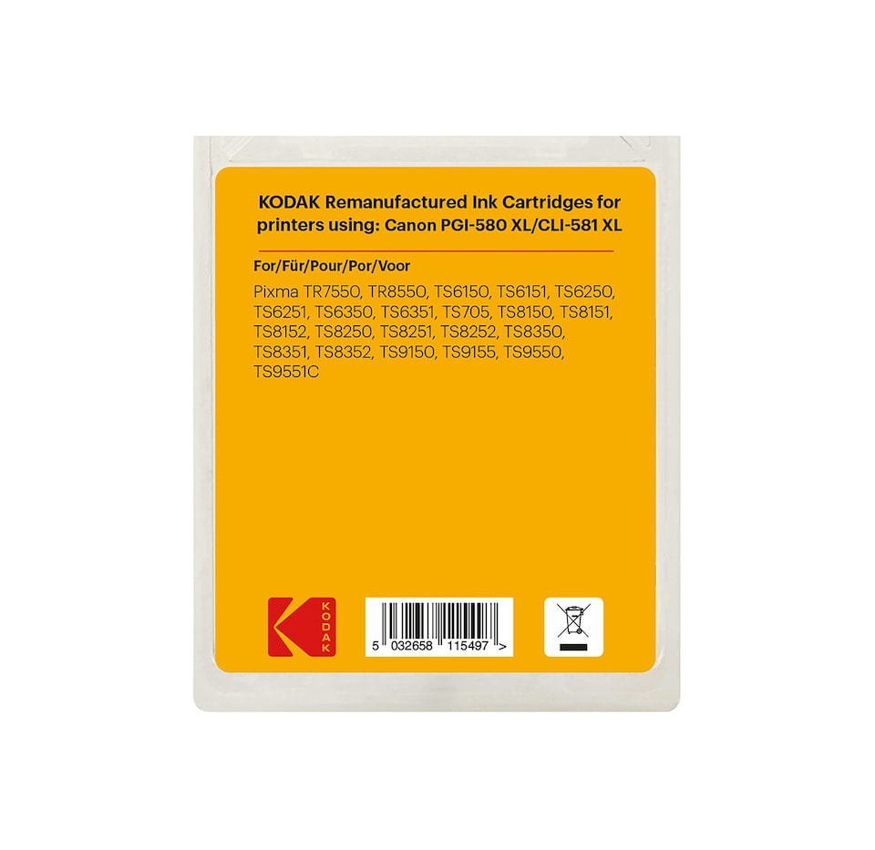 image 1 of Kodak Remanufactured Canon PGI-580XL Black, CLI-581 XL B,C,M,Y Multipack Ink Cartridges | Multi | 1