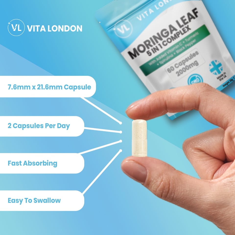 image 1 of Moringa Leaf 5 In 1 Superblend Complex  + Spirulina - 2000mg - 60 Capsules