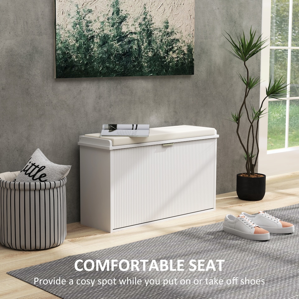 image 1 of HOMCOM Shoe Storage Bench with Cushion and Flip-Drawer 80x26x47.5cm White