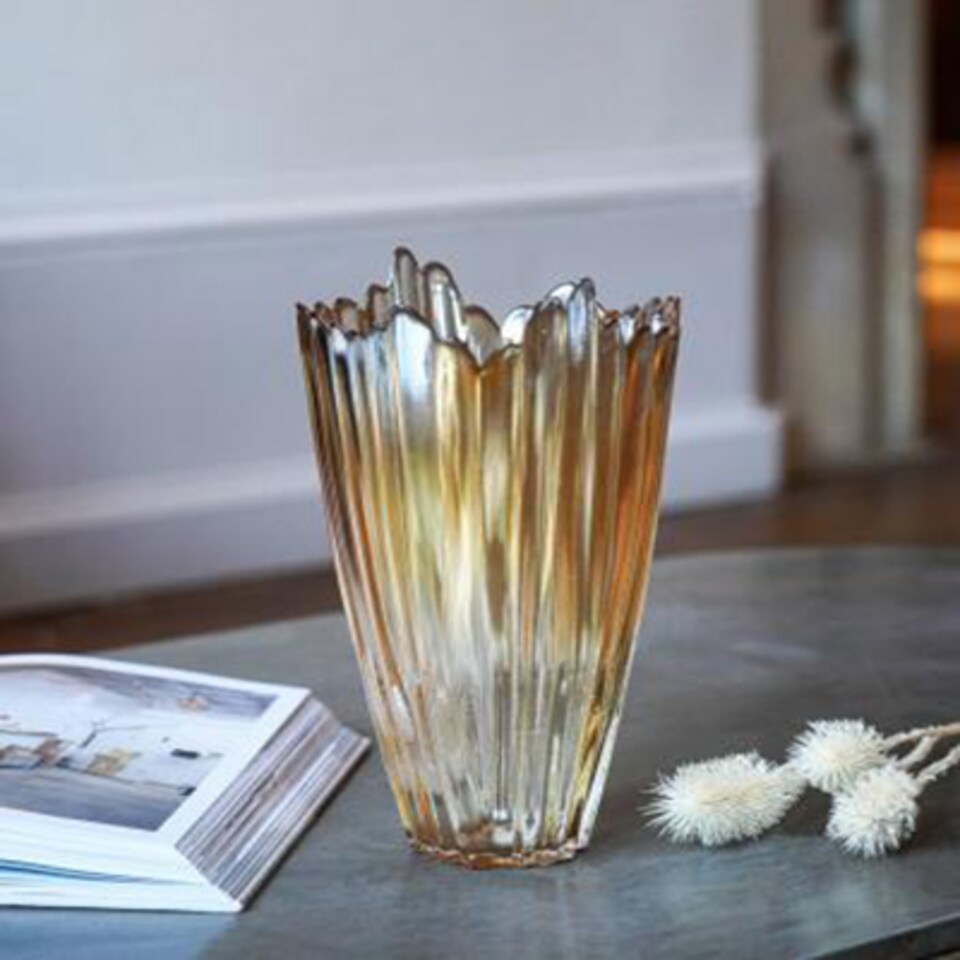 image 1 of Mocha Rippled Vase - Glass - L14.5 x W14.5 x H25 cm - Mocha | Brown