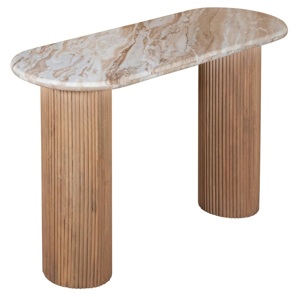 image 1 of Bundi Natural Marble & Wood Pedestal Console Table Brown