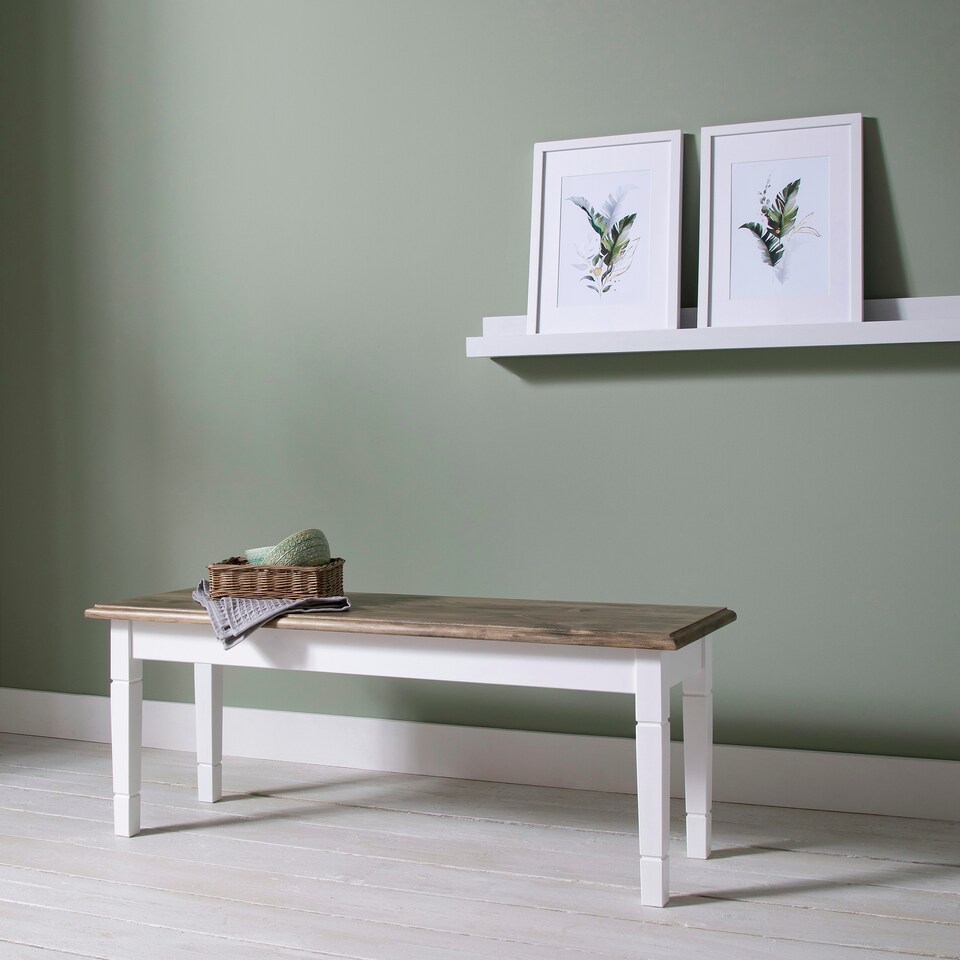 image 1 of Hallway Bench Kitchen Dining Entryway in White and Dark Pine Canterbury 117cm | White | M