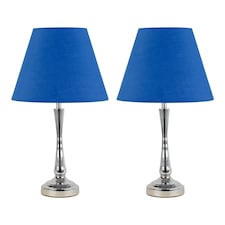 Set of 2 Chrome Table Lamps with Stem Detail and Royal Blue Shades Chrome | Blue