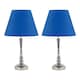 image 1 of Set of 2 Chrome Table Lamps with Stem Detail and Royal Blue Shades Chrome | Blue