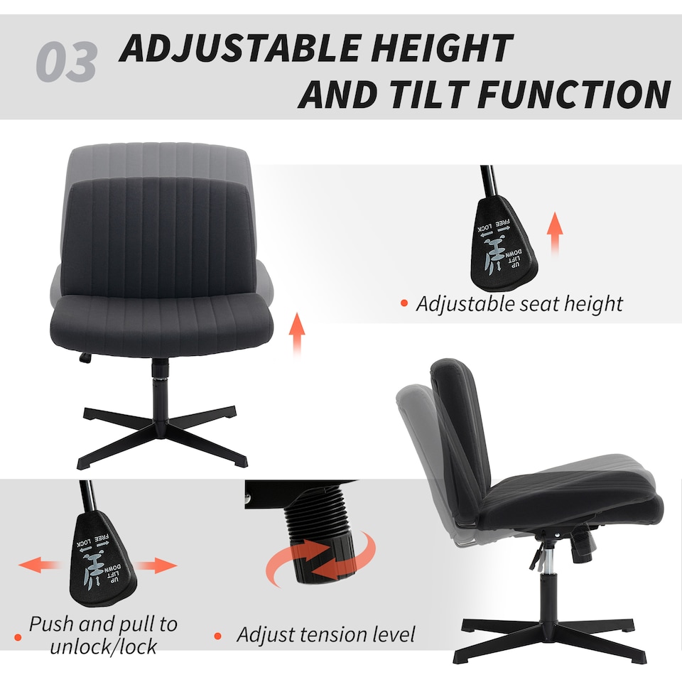 image 1 of HOMCOM Linen Criss Cross Legged Office Chair with Rock Function, Black