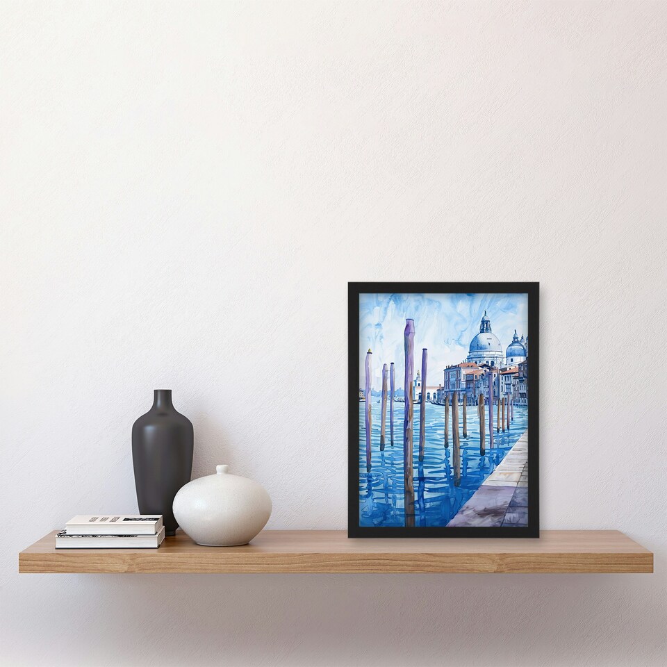 image 1 of Venice St Mark's Basilica Watercolour Living Room Black Framed Wall Art Print A4