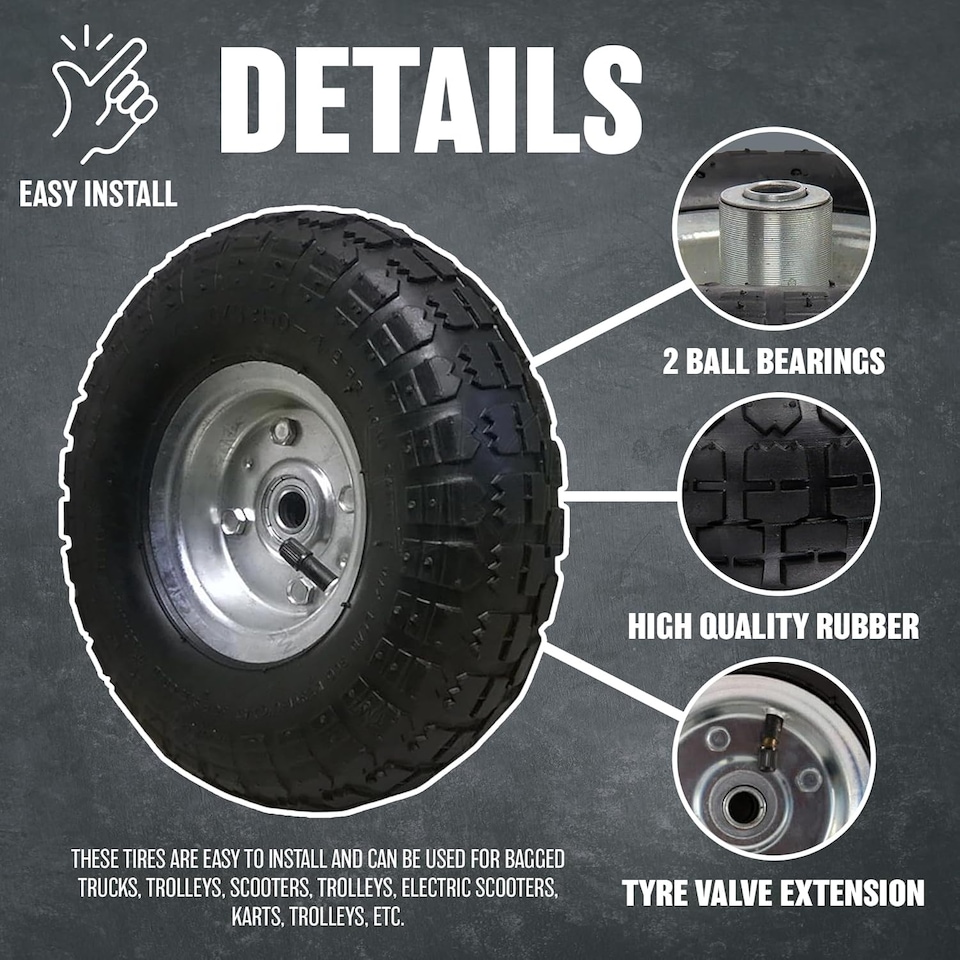 image 1 of Set Of 4 Pneumatic Sack Truck Tyres 10'' Replacement Barrow Wheels