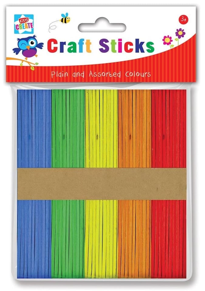 image 1 of Pack of 100 Plain and Assorted Lolly Craft Sticks - Loly
