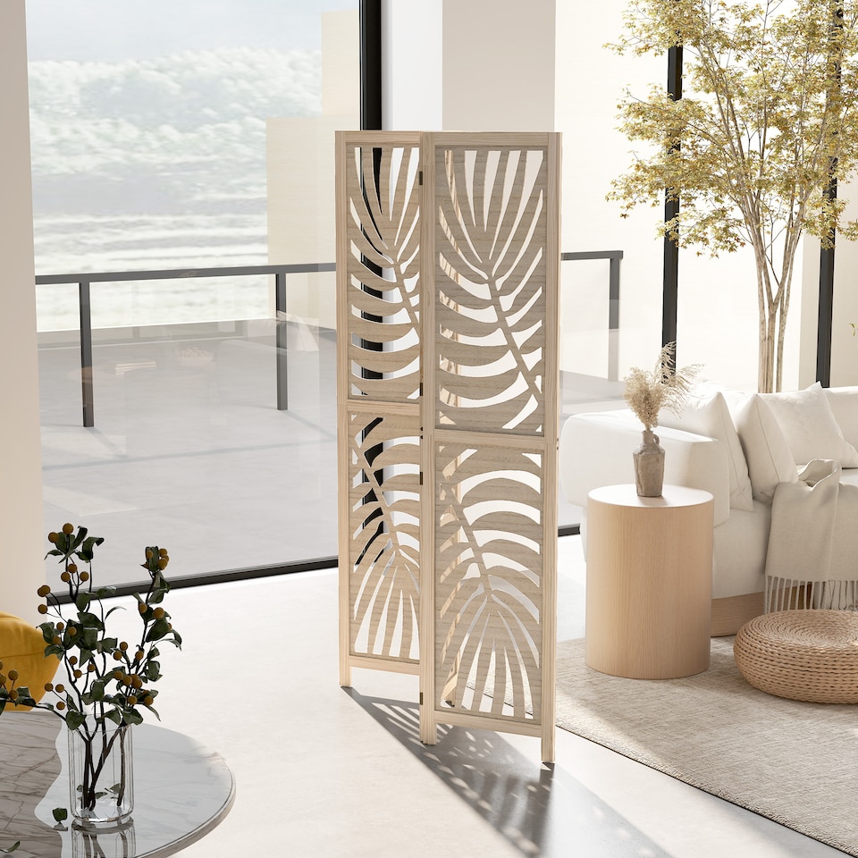 image 1 of HOMCOM 3 Panel Room Divider, Detachable Privacy Screens, Natural Wood | Brown | Natural wood finish