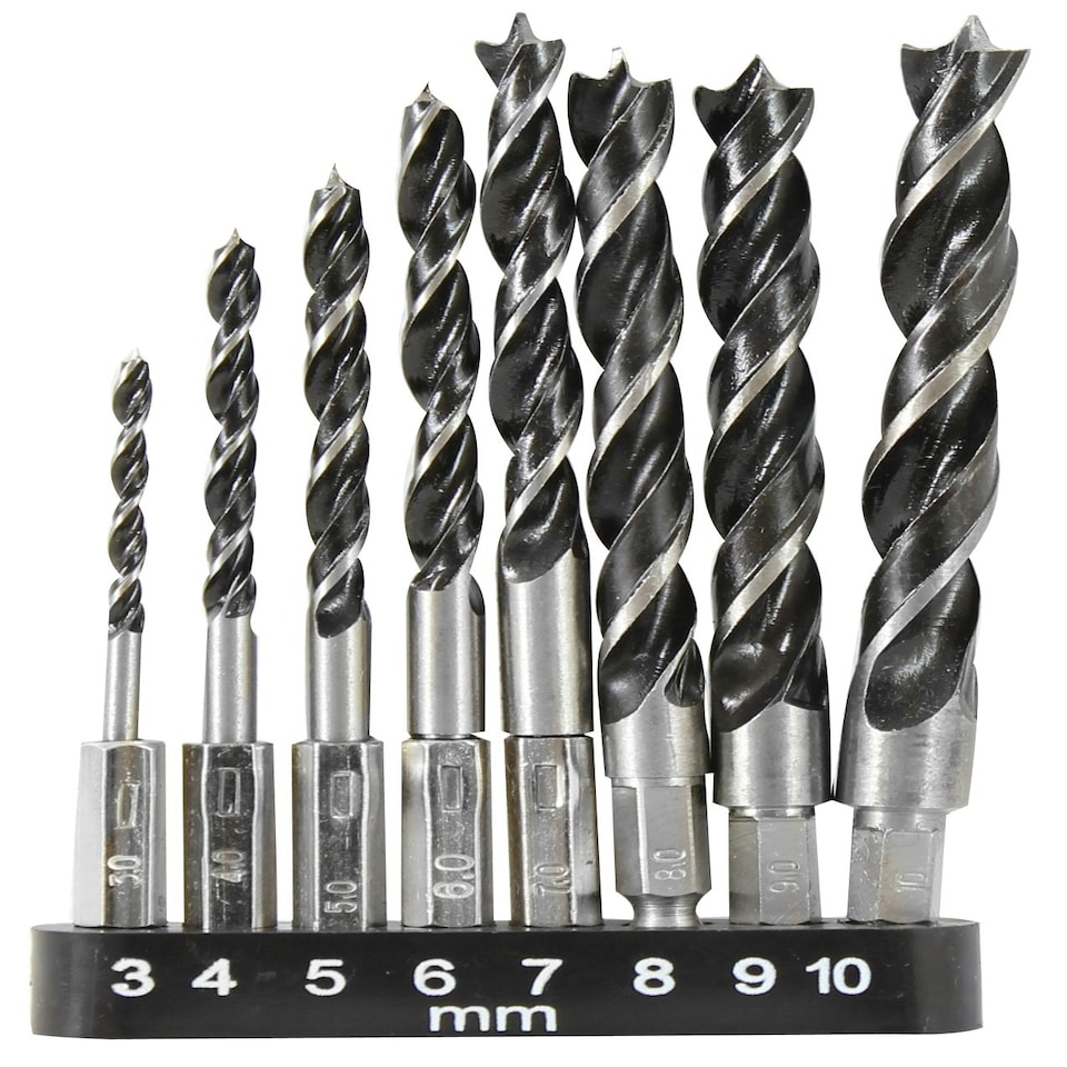image 1 of Dekton 8pc 1/4'' Hex Shank Wood Drill Chisel Set 3mm-10mm Carbon Steel 3-4-5-6-8