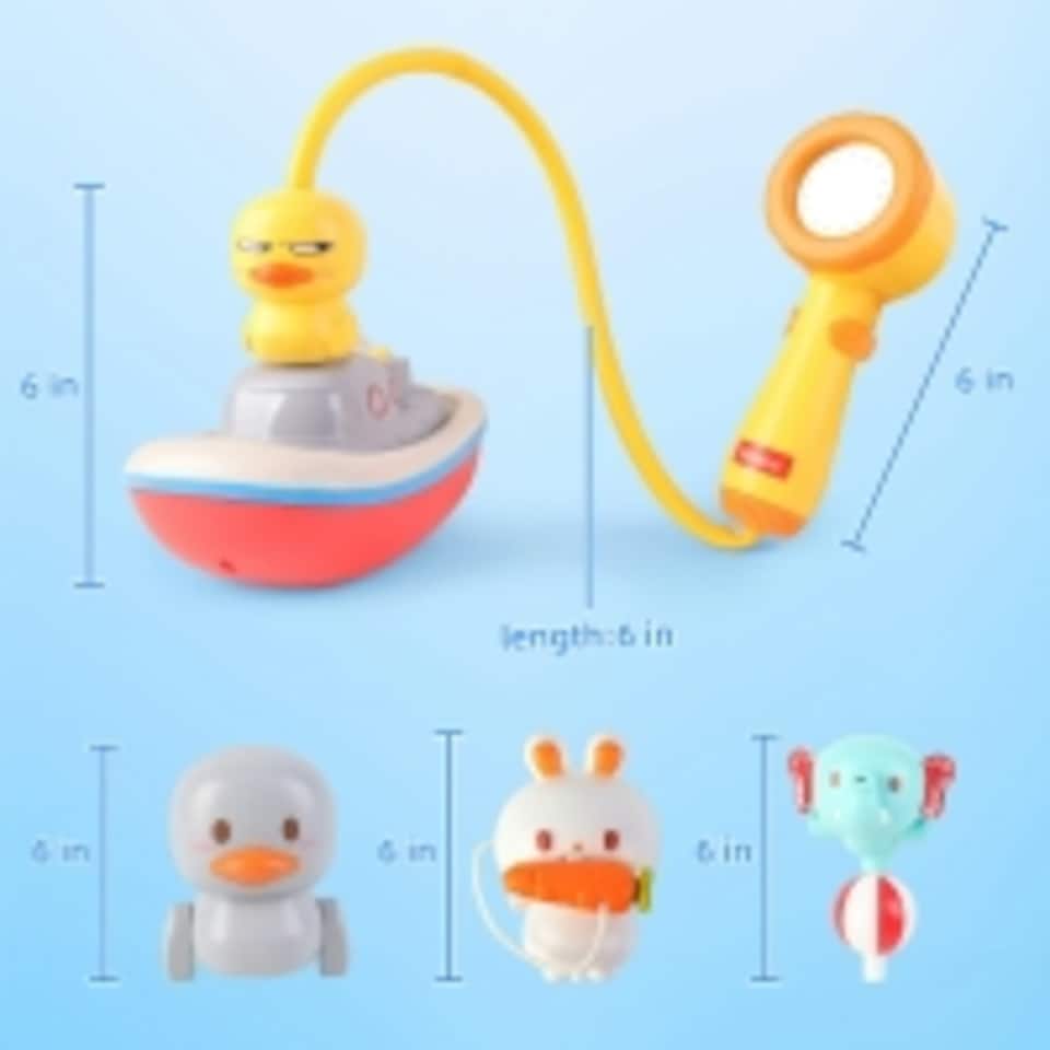 image 1 of Baby Bath Time Shower Toy Set with Floating Boat & Animal Sprinklers – Interactive Water Play for Toddlers, Safe & Fun Bath Toy Gift for Kids 3+