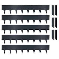 Metal Garden Border Edging 1m Panels 20cm High - Set of 5 with Pegs | Grey | Grey
